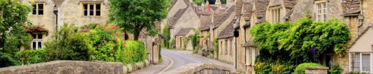 Narrow streets of picturesque English stone-brick village