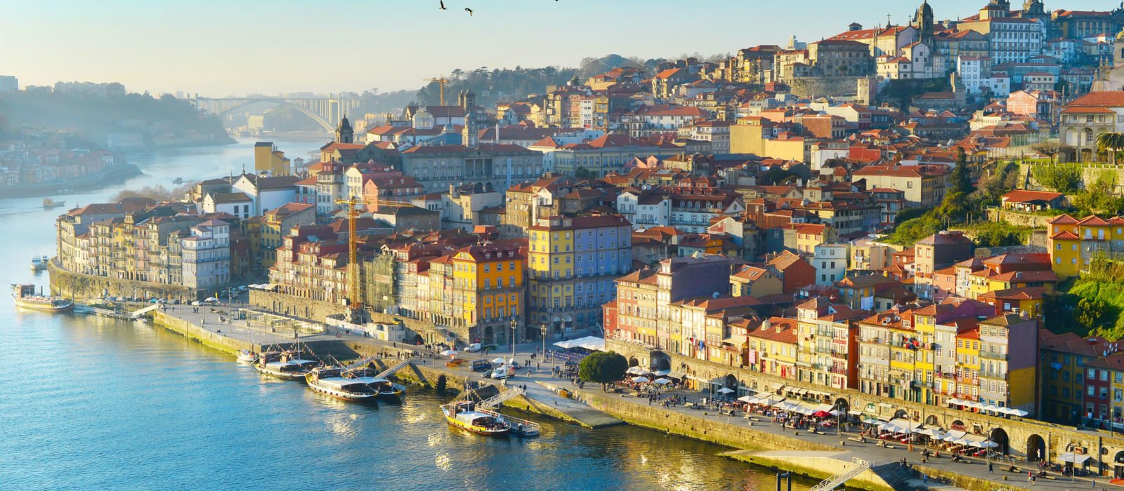 Skyline of Porto Old Town in sunset light