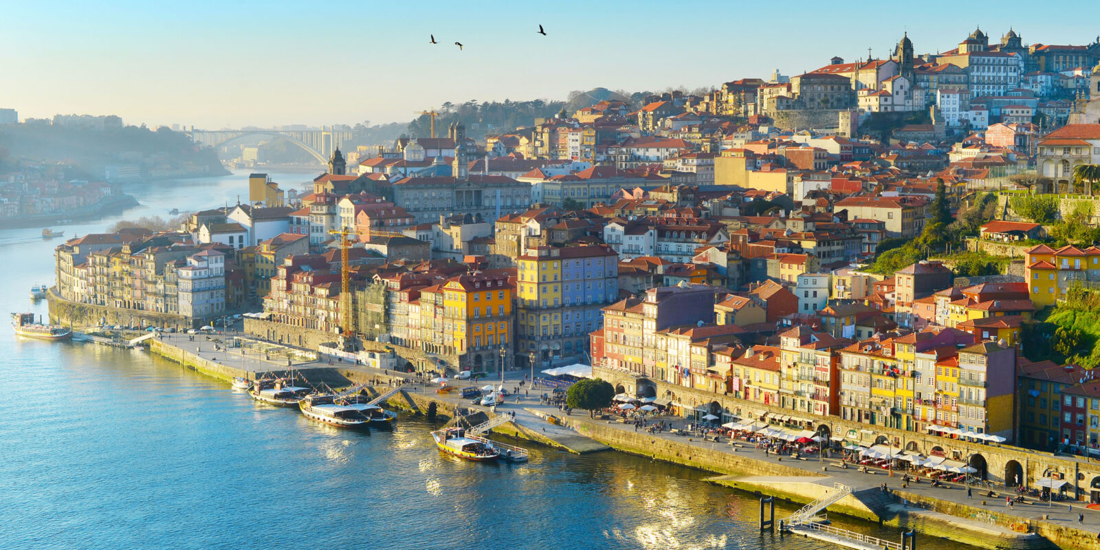 Skyline of Porto Old Town in sunset light