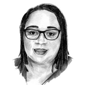 Black and white illustration of Charlotte Anyango's headshot