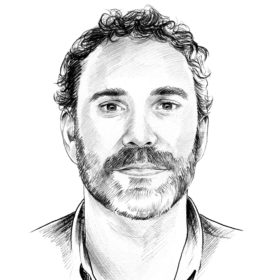 Black and white illustration of David Corvacho Puente's headshot