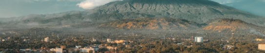 Aerial view of Arusha City in front of Mount Meru, Tanzania